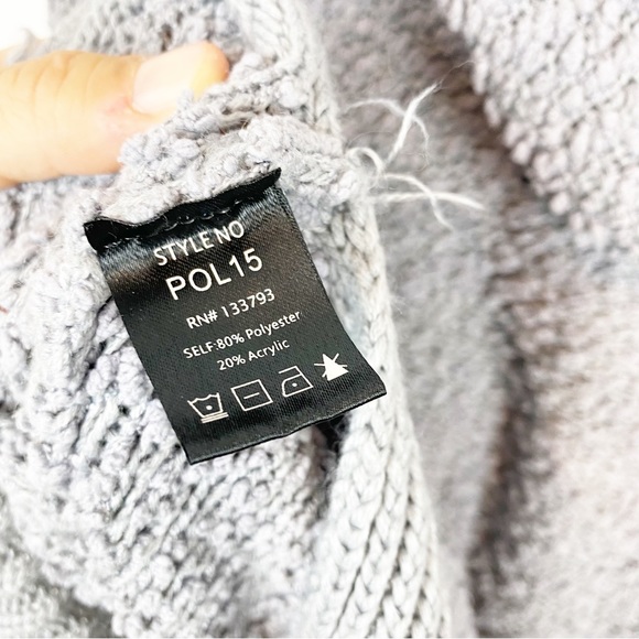 POL | Gray Nubby Popcorn Knit Chenille Soft Cozy Hooded Pullover Sweater - Picture 7 of 10